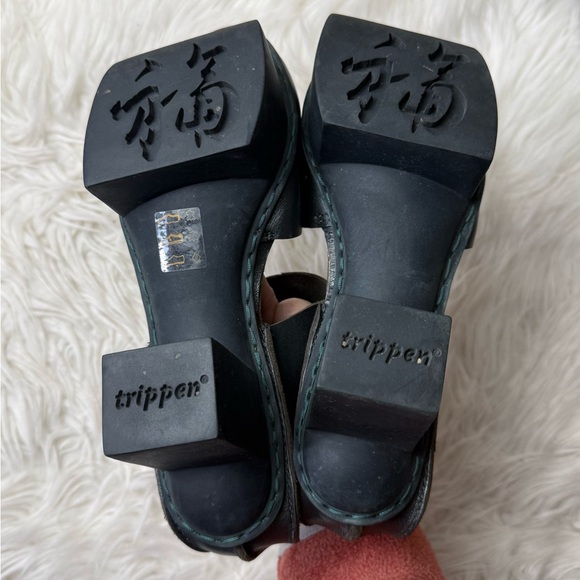 Trippen Metallic Dark Green Leather Mary Jane Block Heel Shoes EU 36 - Picture 7 of 12